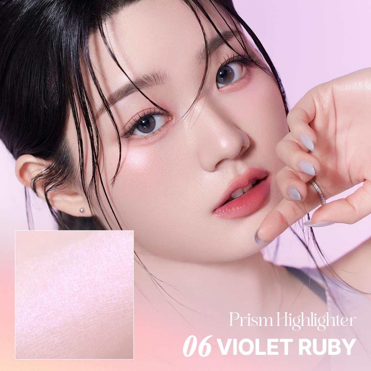CLIO Prism Highlighter makeup, High Glossy Face Illuminator, Pearl Shimmer Smooth Baked Powder, Glitter Long- Lasting (6 Colors) (05 Peach Sapphire, One Size)