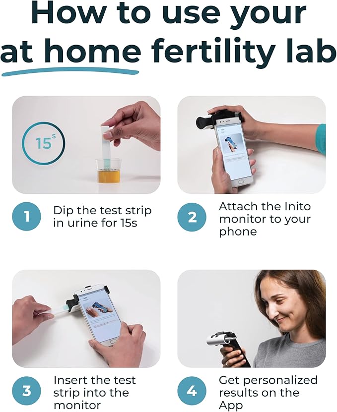 Inito Fertility Monitor & Hormone Tracker for Women | Estrogen, LH, PdG (Urine Metabolite of progesterone), FSH | Track and Confirm Ovulation | Includes 15 Test Strips (iPhone 16 Plus)