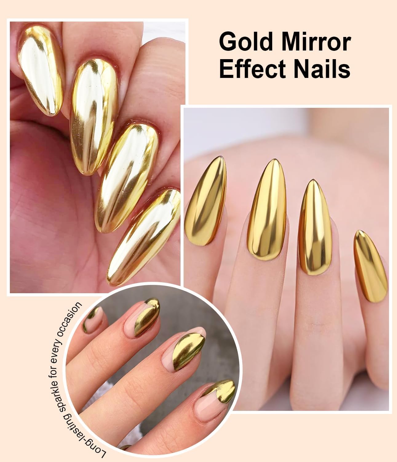 Chrome Nail Powder BISHENGYF - Iridescent Aurora Mermaid White Pearl Chrome Nail Powder Mirror Effect Metallic Glod Silver Chrome Powder for Nail Art DIY Salon