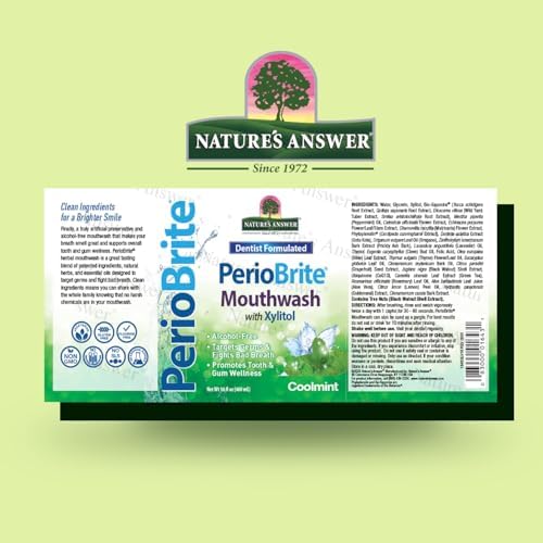 Nature's Answer PerioWash Mouthwash Alcohol-Free Cool Mint - 16 fl oz | Fluoride Free | Natural Breath Freshener | Stain Remover | Natural Teeth Whitener