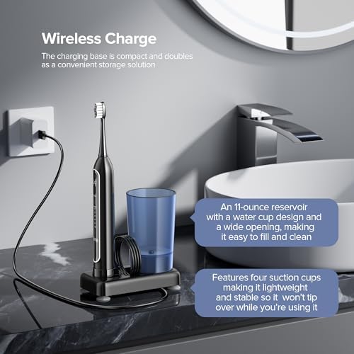 Water Flosser with Electric Toothbrush – 3 Sonic Toothbrush Modes & 5 Water Flossing Pressure – Wireless Charging & IPX7 Waterproof – Portable Travel Case Included(Black)