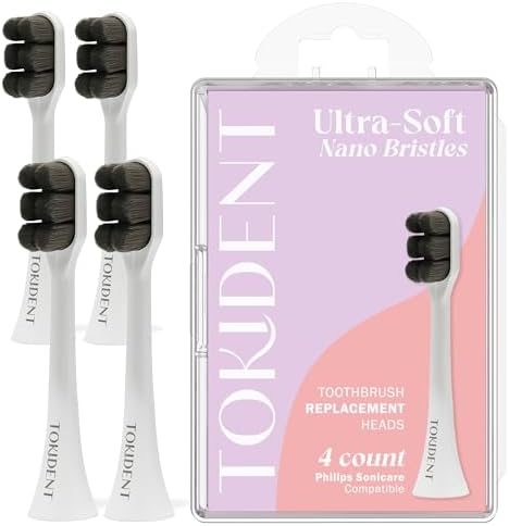 Replacement Brush Heads for Philips Sonicare Electric Brush - Ultra Soft Toothbrush Heads for Sensitive Teeth & Gums - Replacement Head with 10,000 Wave Cut Nano Bristles - 4 Pack - Charcoal Black