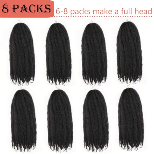 Marley Twist Braiding Hair 24 Inch Marley Twist Hair Long Cuban Twist Hair 8 Packs Afro Kinky Curly Twist Crochet Hair Synthetic Marley Hair Extensions (24 Inch 8packs, 1B)