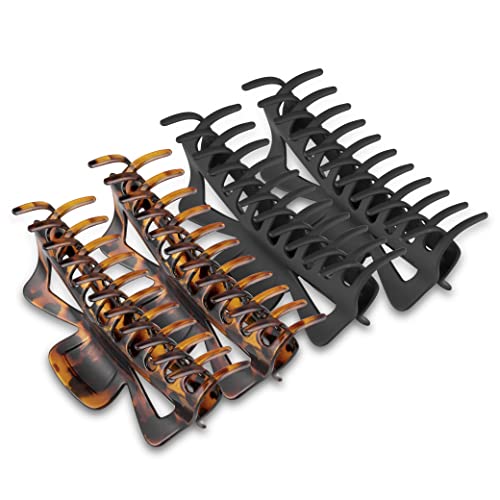 Extra Large Claw Clips for Thick Hair, 6.3 Inch Strong Hold Matte Jumbo Accessories for Women Long Curly Hair Cute Nonslip Big Jaw Clip French Giant Hair Clip 4 Pack (Black, Brown leopard)