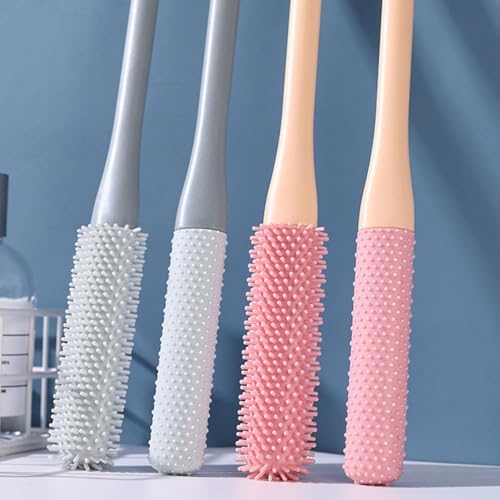 Long Handled Silicone Toe Crevice Cleaning Brush & Exfoliating Brush, 2025 New Soft Rubber Toe Cleaning Tool, Foot Scrubber Shower Feet Care for Seniors, Elderly, Men and Women (Pink)
