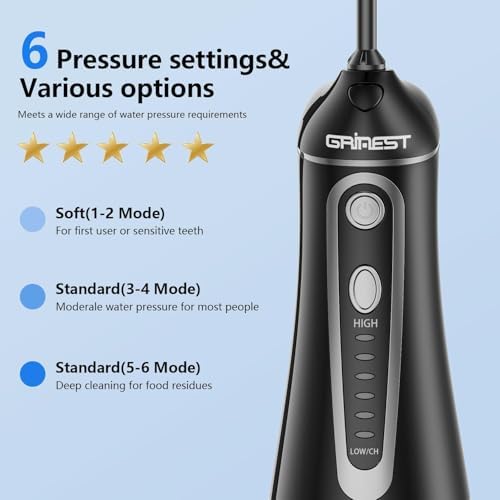 Water Flosser,Water Dental Flosser Pick for Teeth,Grinest 7 Modes Rechargeable Cordless Oral Irrigator Portable IPX7 Waterproof Tooth flossers for Home Travel-Black