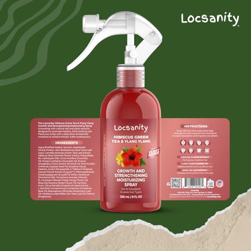 Locsanity Hibiscus Green Tea Hair Growth Spray for Dreadlocks and Loose Hairstyles Hair Care Treatment – Loc Moisturizer for Thicker, Fuller, Longer Hair (8oz)