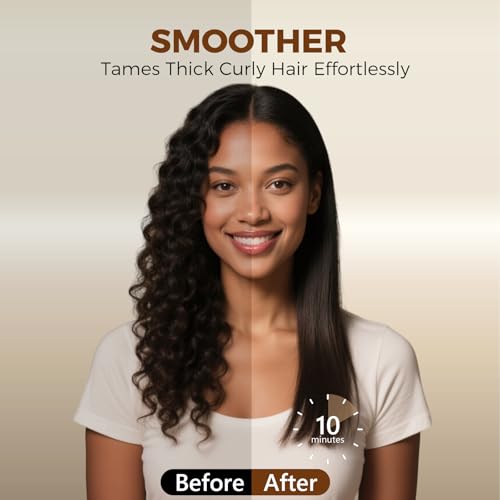 Ufree Hair Straightener Brush, 5 Temps Straightening Brush with Ionic Tech, Cool Air System, Dense Bristles, Dual Voltage, Ceramic Hot Comb for Thick Curly Hair, Women Gifts