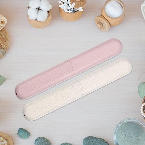 VOCOSTE 4pcs, Traveling Toothbrush Holders Case, PP Toothbrush Case for Travel Business, Beige, Pink, 8.07''x1.22''x0.83''