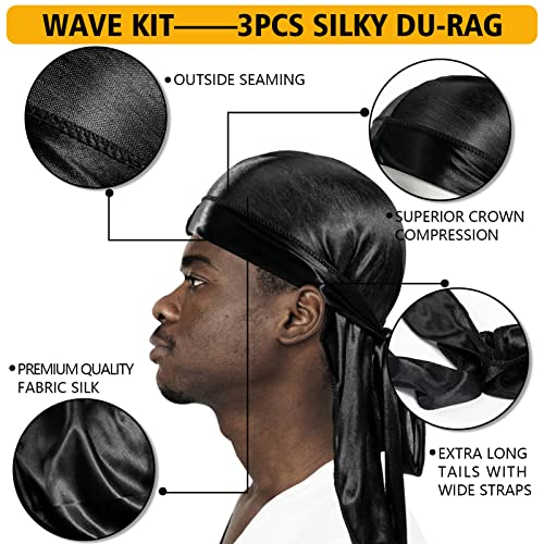 Wave Pomade for Men Strong Hold Easy Wash 360 Wave Training Hair Cream, Waves Grease for Men Promotes Layered Waves, Moisture, Control and Silky Shine Pomade Brushe Silky Durag Cap Set
