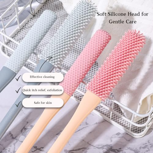 Toe Cleaning Brush with 15.7" Long Handle,Foot Scrubber in Shower,No Bending, Ideal for Seniors, Expecting Mothers, Men & Women | Foot Scrubber & Anti-Itch Exfoliating Brush (2 Pack) (Grey)