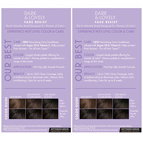 SoftSheen-Carson Dark and Lovely Fade Resist Rich Conditioning Hair Color, Permanent Hair Color, Up To 100 percent Gray Coverage, Brilliant Shine with Argan Oil and Vitamin E, Jet Black, 2 Count