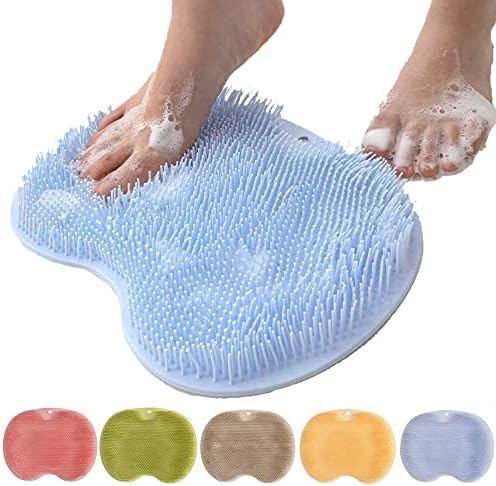 Silicone Shower Foot Scrubber Mat, 2025 New Foot Back Cleaning Pad Back Washer Exfoliating Bath Wash Pad, Shower Foot Scrubber Mat with Non-Slip Suction Cups (Blue)