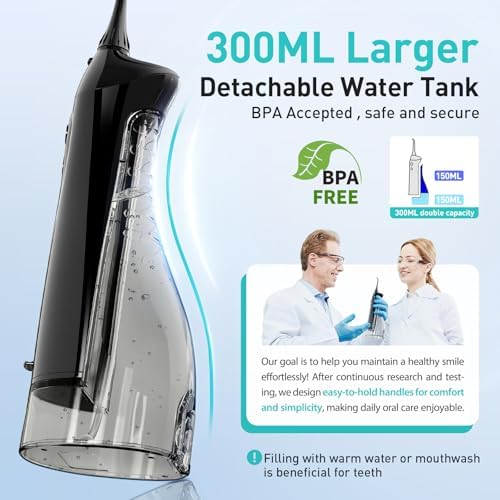 COSLUS 2 Pack Cordless Water Flosser with Elegant Packaging for Teeth, Braces, Gums Care - Easy to Use, Rechargeable, Waterproof, Portable for Travel, BPA-Free, Black & Pink, C20(F5020E)