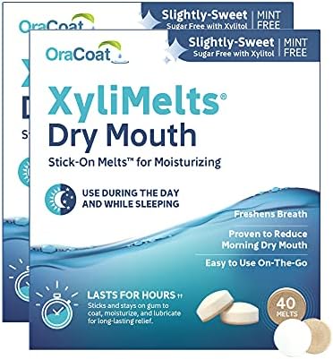 Oracoat XyliMelts for Dry Mouth Night Time or Day - Moisturizing Dry Mouth Adhering Discs, Sugar Free with Xylitol, 80 Count, Slightly-Sweet Flavor, 8-Hour Relief