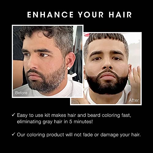 Pacinos Hair & Beard Color Kit (Dark Brown) - Hair Color For Men, Eliminates Grays in 5 minutes, Easy to Apply Brush-In Formula, Enhances Appearance of Hair, For Moustache & Beard