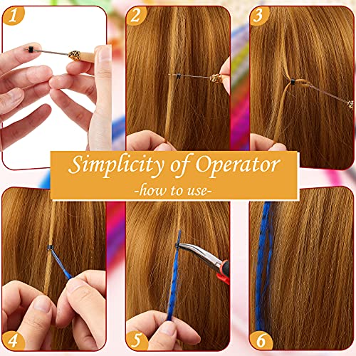 Xinnun 52 Pcs Colored Hair Feathers Extension Kit for Women 13 Colors Long Straight Synthetic Hair Feather 200 Silicone Lined Micro Ring Crochet Hook and Lengthen Remover Plier for Cosplay Party
