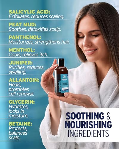 NEW 2025 Psoriasis Shampoo with Salicylic Acid – Natural Treatment for Dry, Itchy, Flaky, Red Scalp with Peat & Menthol. Promotes Hair Strength & Growth 8.45 fl oz