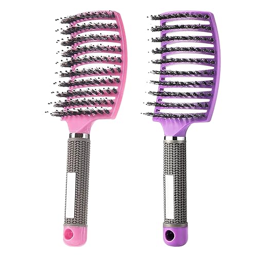 Ultra Detangling Brush, Magical Brush Detangler, For Wet Or Dry Detangling HairBrush For Men, Women And Kids, Fast Drying Styling Massage Hairbrush (Pink+Purple)
