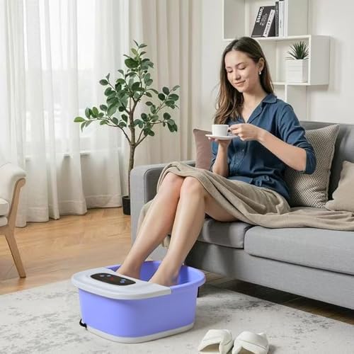 Foot Spa Massager with Heat, Bubbles & Vibration, 22 Rollers, Red Light, Adjustable Temp - Includes Lavender Epsom Salt - Purple