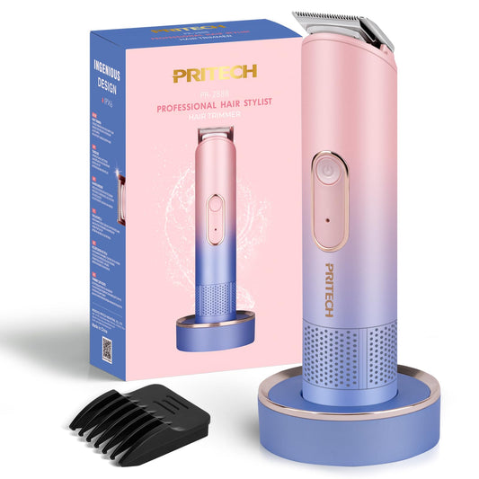 PRITECH Bikini Trimmer for Women - Rechargeable Pubic Hair Trimmer for Sensitive Skin, Wet & Dry Use, Pain-Free Electric Razor&Shaver with Standing Recharge Dock, Ideal Gift for Women, Mix Color