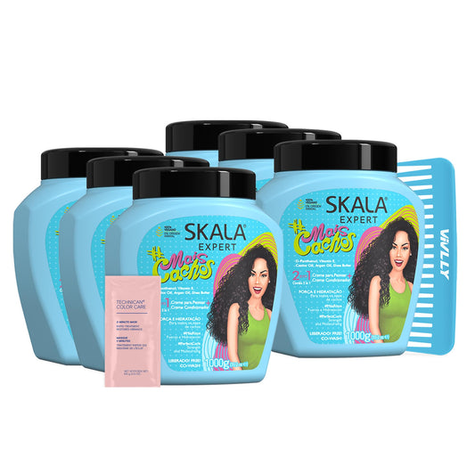 SKALA Hair Type 3ABC - 2 IN 1 Hydrating Treatment for Curly Hair: Conditioning Cream to Eliminate Frizz and Define Curls - 35.2oz 6 Pack With Complimentary (Color May Vary) + Color Care Packet Packet