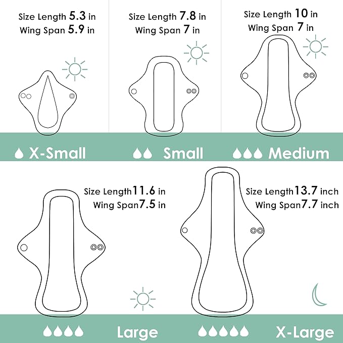 wegreeco 6 Pc Reusable Menstrual Pads, Ultra Absorbent Cloth Pads for Period, Sanitary for Teens, Women, Nonslip Panty Liners + Bag (Mustard Yellow, Grey, Beige, XL)