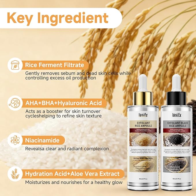 Peel Shot Glow Rice Ampoule, Black and White Rice Exfoliant for Face and Body, Rice Exfoliator for Faces Dead Skin Cells Remover, Face Peel Shot Serum for Softens Cuticle, 80ML (White Rice)