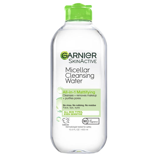 Garnier Micellar Water for Oily Skin, Facial Cleanser & Makeup Remover, Mattifying, For All Skin Types, Vegan, Cruelty Free, 13.5 Fl Oz (400mL), 1 Count