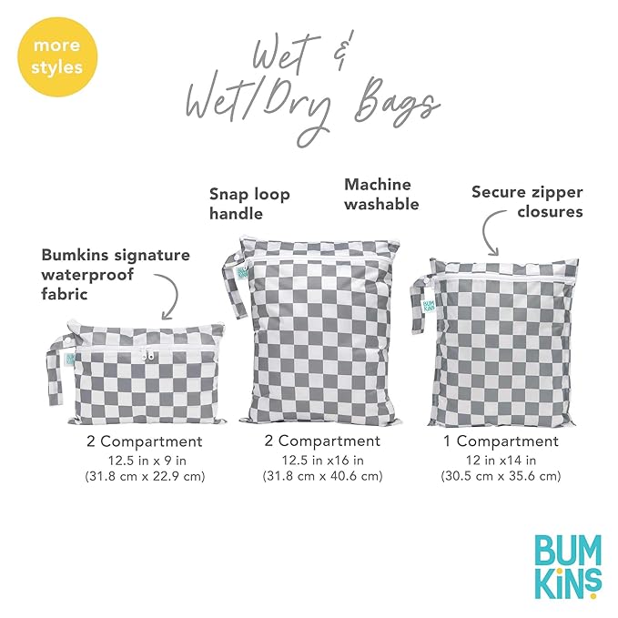 Bumkins Waterproof Wet Bag for Baby, Travel, Swim Suit, Cloth Diapers, Pump Parts, Pool, Beach, Gym Clothes, Toiletry, Hook to Stroller, Daycare, Zipper Reusable Wetdry Packing, Starry Cactus Dk Green