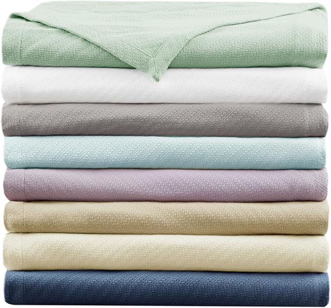 Madison Park Liquid Cotton Blanket Breathable, Softer Ring Spun Weave, Diamond Motif, Luxurious 100% Cotton All Seasons Lightweight Summer Blanket for Bed, Couch, Office, Navy, Full/Queen
