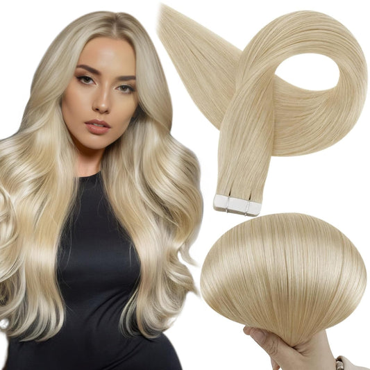 Full Shine Tape in Real Hair Extensions Blonde Real Human Hair 10 Inch Tape in Extensions Human Hair for Women 30 Gram 20 Pcs Double Sided Skin Weft Hair Extensions Tape ins Seamless Straight