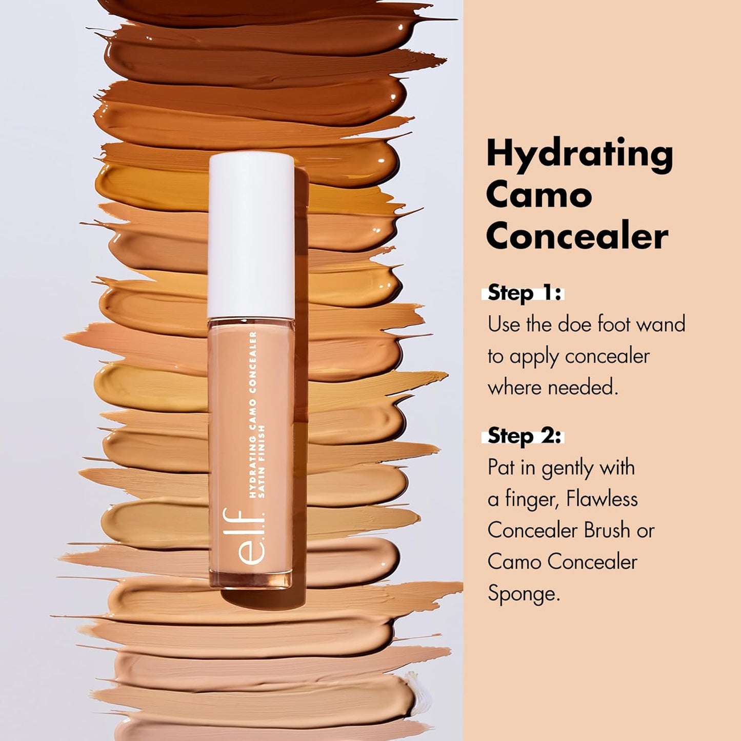 e.l.f. Hydrating Camo Concealer, Covers Blemishes & Under-Eye Circles, Full-Coverage & Delivers A Satin Finish, Vegan & Cruelty-Free, Light Peach