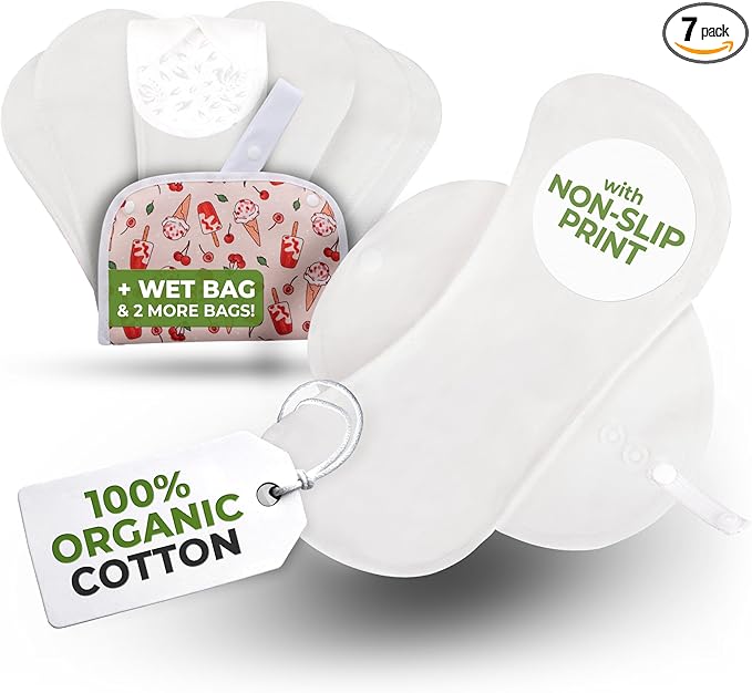 Non-Slip Reusable Panty Liners for Teen Girls (Small, 7-Pack); High-Temp Washable Organic Cotton Cloth Liners; Stay Fresh & Dry, Ultra-Thin, 100% Breathable, for Daily Vaginal Discharge Only (No PUL)