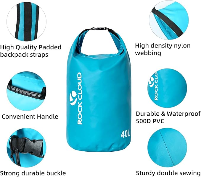 ROCK CLOUD Dry Bag Waterproof 30L Dry Sack for Kayaking Rafting Boating Beach Surfing Swimming Canoe Camping Hiking Fishing Ski