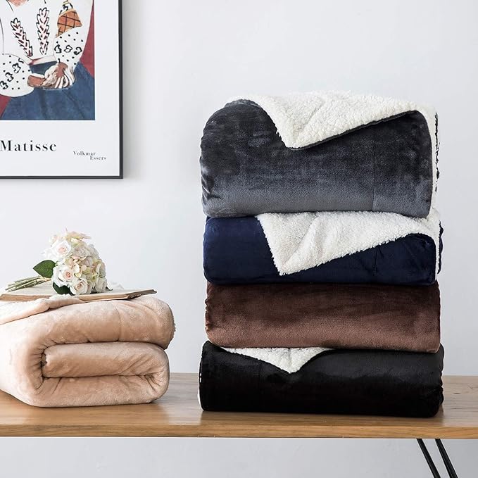 IR Imperial Rooms Grey Sherpa Fleece Throw Blanket Twin Size for Bed - Wholesale Bulk Pack of 12 Sherpa Blankets - Soft Fluffy Throw Blankets for Hotels, Guest Bedroom, 60x80 Inches