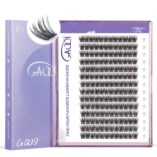 GAQQI Lash Clusters, Eyelash Cluster C Curl 14mm Cluster lashes, Individual Lashes 168pcs False Eyelashes Wispy Cluster Eyelash Extensions (GQ19, C Curl, 14mm)