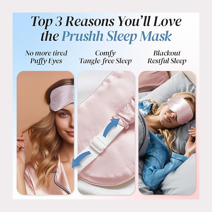 Adjustable Silk Sleep Mask Eye Covers | 100% Pure 6A Mulberry Silk | Blackout & Hypoallergenic | Concealed Strap for Women & Men | for Sleeping & Travel (Pink)