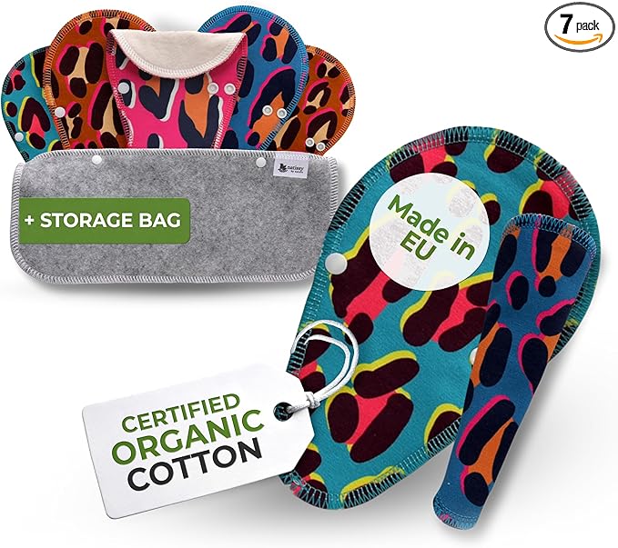 Organic Cotton EcoComfort Reusable Panty Liners for Women & Teens (Tanga, 7-Pack); High-Temp Washable Cloth Liners; Stay Fresh & Dry, for Daily Vaginal Discharge Only; 100% Breathable (no PUL/TPU)