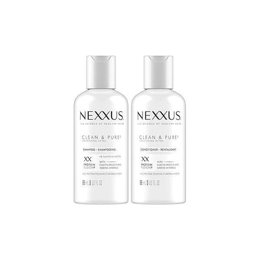 Nexxus Travel Shampoo and Conditioner, Clean & Pure - Hair Products with Elastin Protein Marine Minerals, Sulfate-Free, 3 Oz Ea