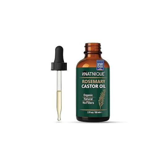 Organic Castor & Rosemary Oil - 100% Pure Cold-Pressed Hair Growth Oil, Hexane-Free Scalp Serum for Loss, Moisturizing Treatment Dry Lengthening 2oz